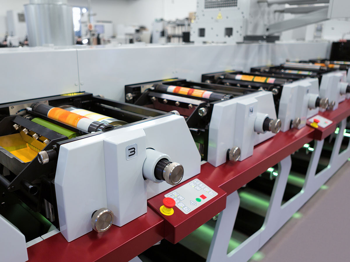 A line of commercial flexography printers.