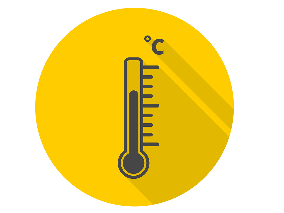 Image of a thermometer reading a high temperature in celsius.